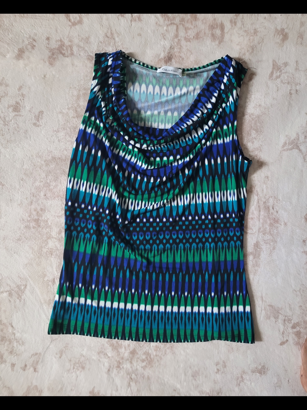 Calvin Klein Blue & Green Sleeveless Cowl Neck Tank